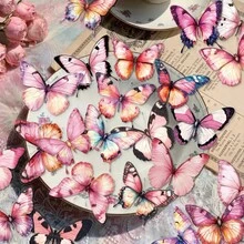 50张粉色蝴蝶贴纸，适用于剪贴簿、日记、计划本、行李箱、手机壳、吉他、滑板等，趣味贴纸，Kindle剪贴簿用品，笔记本电脑贴纸 - 粉紅色蝴蝶 - 查看 1