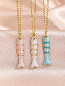 1 chiếc mặt dây chuyền hình cá nhỏ bằng thép không gỉ tinh tế, phụ kiện thời trang mùa hè, trang sức đường phố, trang sức đi biển, vòng cổ đi nghỉ mát. - Vàng - Xem 3