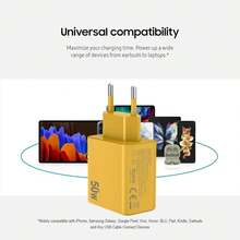 50W Fast Charger With 2 Type-C Ports, Compatible With IPhone 17/16/15 Pro Max, Pro, And More, Includes 1M Type-C To Type-C Cable - EU Plug (Yellow) - EU C Type Plug(220-240V) - View 6