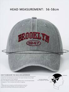 1顶Y2K刺绣字母BROOKLYN 1947水洗棒球帽，男女通用滑雪帽，透气防晒时尚帽，适合日常户外穿着、节日、旅行 - 灰色 - 查看 2
