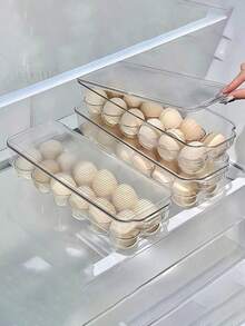 12-Slot Plastic Egg Storage Box/Container With Lid, Suitable For Home Kitchen Use. Egg Storage Box With Anti-Collision Compartments And Stackable Transparent Cover, Applicable For Refrigerator, Cabinet, Drawer And Shelf, Kitchen Organization And Storage Solution, Kitchen Accessory. - Multicolor - View 3