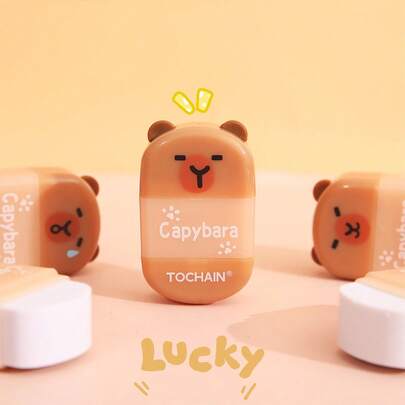 13件套（铅笔刀+泰迪熊铅笔）可爱二合一铅笔刀橡皮擦 - 卡通水豚铅笔刀，手动铅笔刀，塑料铅笔刀，适合女孩、男孩、学生、办公用品（水豚），橡皮擦，二合一铅笔刀，多功能创意礼物，适合学生、老师和爱人在情人节、毕业典礼、返校季、母亲节、节日等场合赠送。