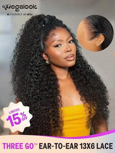 MEGALOOK 13x6 第三代蕾丝前假发，深波浪卷发真人发丝，耳到耳发际线，预先修剪刘海，易于佩戴，150%/200% 密度，自然色，无需胶水，新手友好，适合女性，日常、办公、派对、Y2K 主题、度假、户外、角色扮演、学校、节日、万圣节、复活节等场合。