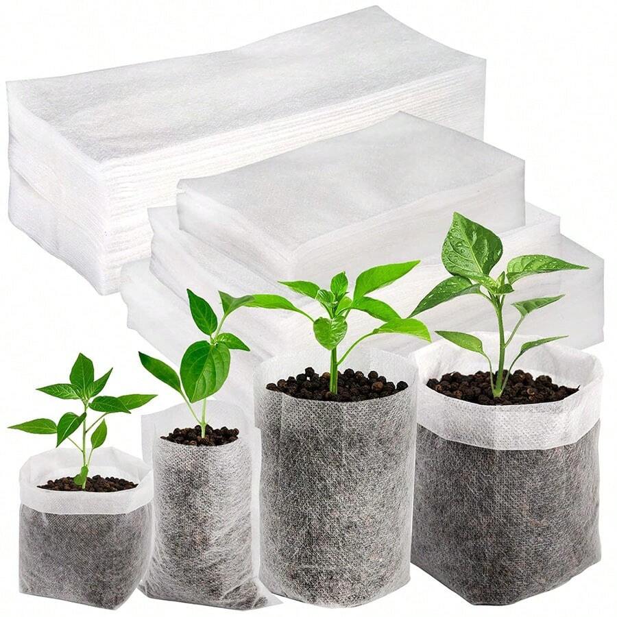300/200/100/10入輕量化開底植物育苗袋，適用於戶外園藝、蔬菜、花卉與果樹苗、盆栽種植 - 耐用編織不織布植物生長袋，適合家庭花園