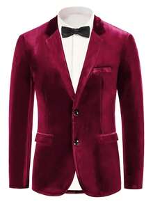 I FineLong Fashionable Casual Business Velvet Men's Suit Jacket, Formal Wear - Red - View 2
