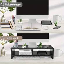 Holz Monitor Stand Riser 2 Tier Computer Monitor Stand mit Storage Regal Desktop Organizer für Laptop, PC, Drucker Home Office Schreibtisch Zubehör - Übersicht 3