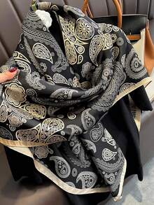 Women's Large Square Satin Scarf 90x90 Chic Polyester Printed - Paisley - View 5