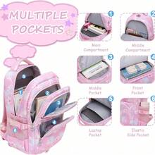 Capybara Themed Large Capacity Backpack - Cute Blue & Pink Zipper Closure, Laptop Compartment, Polyester Material, Lightweight & Fashionable, Suitable For Commuting And Back To School, Padded Shoulder Straps, Secure Zipper Closure, Travel Backpack, Fun Design, Sturdy ,Back To School Supplies School Essentials - Multicolor - View 4