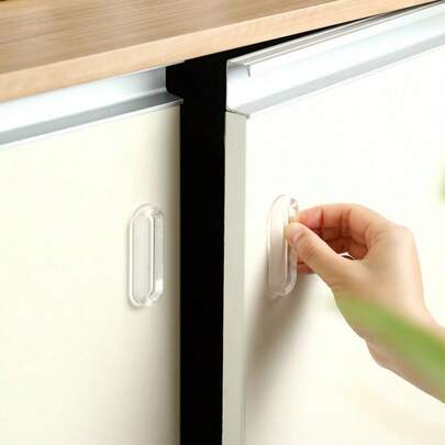 1/4pcs Self Adhesive Cabinet Handle Punch Free Stick On Drawer Pulls For Glass Door Closet Sliding Door Wardrobe Cupboard No Drill Clear Handles