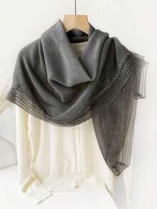 1pc Lace Trim Cotton Linen Lightweight Scarf, Summer Shawl Wrap, High-End Silk Scarf Gift - Multicolor - View 12