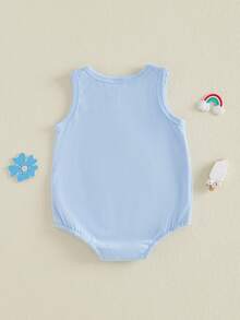 Peto de bebé niño Mono Bordado de animales Body sin mangas Ropa veraniega linda de granja - Azul - Ver 3