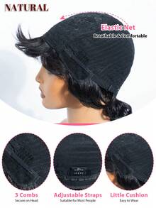 QVR QUEEN VIRGIN REMY Tóc giả QVR 100% tóc người Brazil nguyên chất, tóc mái ngắn xoăn, kiểu cắt tỉa nhiều lớp, ren vô hình không cần keo dán, độ dày 150%, phù hợp cho phụ nữ, nam giới và trẻ em. - Natural Black - Xem 6