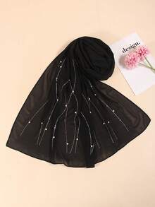 New Elegant Women's Scarf Headscarf Pearl Beaded Rhinestone Bow Chiffon Shawl, Lightweight Breathable For All Seasons, Suitable For Formal Dresses And Evening Gowns - Multicolor - View 4