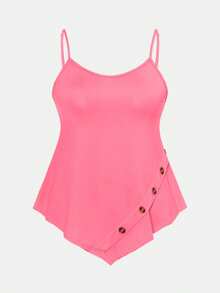 Plus Size Women Solid Color Asymmetrical Hem Casual Versatile Daily Wear Camisole Top - Pink - View 4