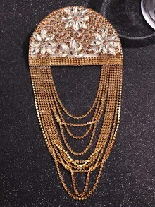 Fashionable Design Versatile Exquisite Luxurious Handsome Personalized Rhinestone Flower Tassel Golden Epaulet Suitable For Men's Daily Business Commute Wear Jewelry - Multicolor - View 5