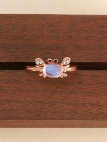 1件装休闲可爱动物海滩度假简约海洋风螃蟹和海龟戒指 - 彩色 - 查看 5