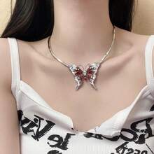1 Pc Butterfly Beaded Necklace Waist Chain Retro Sweet And Cool Niche Style Waist Chain - Red Butterfly Necklace - View 8