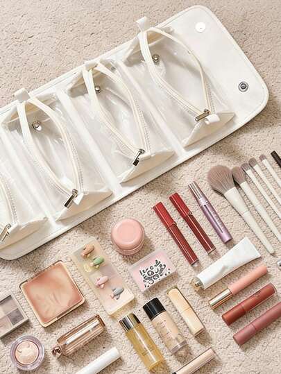 1个四合一可拆卸化妆包，悬挂式便携式洗漱用品收纳包，旅行必备收纳方案