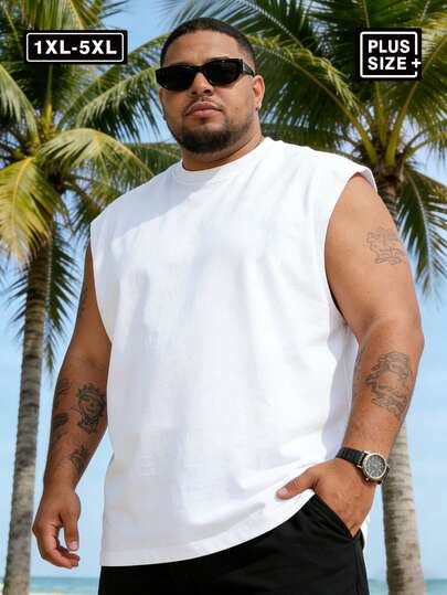 Plus Size Men's T-Shirt, Summer Casual Plus Size Men's Round Neck Vest, Versatile, Slim Fit, Refreshing And Energetic, Suitable As A Gift For Husband And Boyfriend