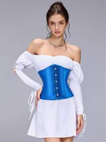 Retro Palace Style Multi-Color Satin Strapless Waist Cincher, Front Closure Fish Bone Strong Waist Shaper, Suitable For Party, Date, Wedding, Holiday - Multicolor - View 12