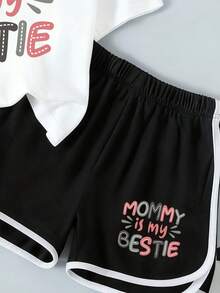 Baby Girl Letter Print Short Sleeve T-Shirt And Shorts Casual Outfit - White - View 5