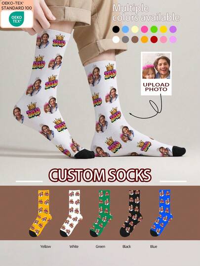 1 Đôi tất in hình mặt người theo yêu cầu, tất in ảnh cá nhân, tất in hình mặt người ngộ nghĩnh theo yêu cầu, có thể in bất kỳ ảnh nào, thích hợp cho kỷ niệm, Ngày Valentine, sinh nhật, đám cưới, Ngày của Mẹ, Ngày của Cha, bạn thân, quà tặng cho mẹ/bố, bạn gái/bạn trai, cô ấy/anh ấy, thú cưng.