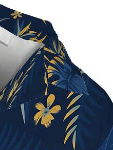 Golden Tropical Leaves Dancing Under Deep Blue Sky Symbolizing Freedom And Vitality 3D Printed Short Sleeve Casual Button Up Shirt For Men Summer Beach Style - 白色 - 查看 4