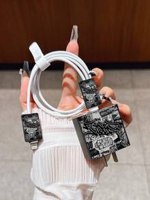 Personalized Graffiti Charger Protective Case, Anti-Drop Compatible With IPhone 15 Pro Max, 17 Pro Max, 16 Pro Max, 11, 12, 13, 14 Pro Max, Fashionable - Black - View 3