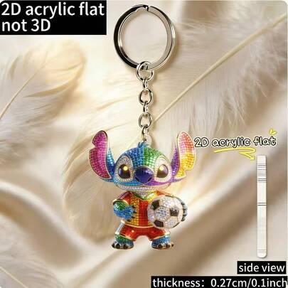 Disney 2D Flat 1pc, Cute Stitch Acrylic Keychain, Sparkling, Practical, Beautiful, And Novel Keychain/Key Ring, Holiday Gift Decorative Key Pendant, Car Keychain, Backpack/Wallet Keychain, 2D Flat