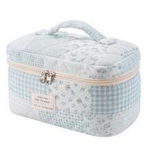 uekeboag - Bolsa de maquillaje acolchada de viaje grande para mujer bolsa de cosméticos de algodón floral bolsa organizadora de artículos de cambiador estética floral - azul Patchwork azul - Ver 7