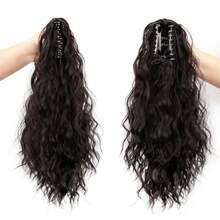 Aplique de Rabo de Cavalo Preto com Piranha, Extensão de Cabelo Cacheado Ondulado 18 Polegadas, Fibra Orgânica de Alta Qualidade Resistente ao Calor, Estilo Casual e Festa para Mulheres e Meninas. - Portanto - Visão 9