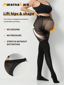 1 pieza Pantalones de maternidad semi-transparentes de tono de piel, diseño de soporte y elevación suave para el vientre, adecuado para el embarazo temprano, medio y tardío, cómodo para usar en casa y ocio - Negro - Ver 6