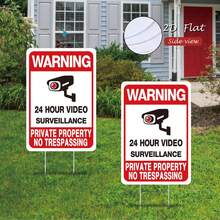 2pcs "Private Property - No Trespassing" Sign, Outdoor CCTV Surveillance Camera Warning Sign, Suitable For Residential And Commercial Premises Security - A - View 4