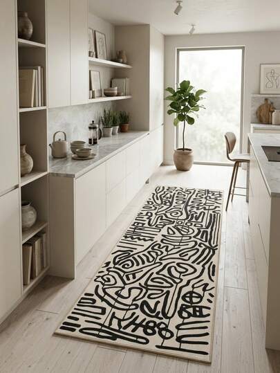 1 pieza Alfombra/Tapete/Felpudo/Pasillo de estilo minimalista moderno estilo INS Marroquí con líneas abstractas, adecuado para baño, cocina, entrada, pasillo, mesita de noche, sala de estar, dormitorio, lavable a máquina, decoración del hogar