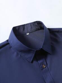 Kemeja Lengan Pendek Kasual Bisnis Warna Polos untuk Pria - Navy Blue - View 3
