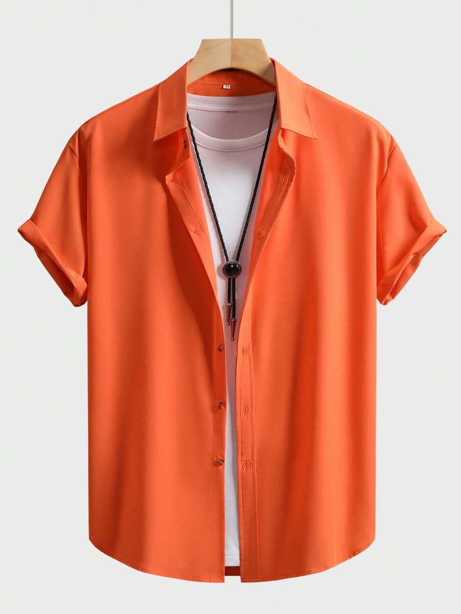 Men's Solid Color Business Casual Short Sleeve Shirt - Orange - View 1