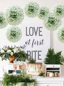 Dusty Sage Green Tissue Paper Pom Poms - Hanging Paper Flowers For Botanical Neutral Bridal Shower Wedding Birthday Graduations Christmas And Special Occasions( - Green Paper Flower Ball With Rat Tail - View 4