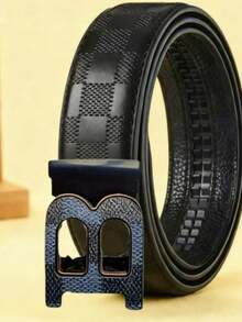Luxury Textured Black Belt For Men - Modern Checkered Buckle Fashion Waist Belt For Suits & Jeans - Multicolor - View 2