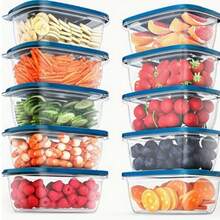 6-Piece Transparent Plastic Food Storage Containers With Blue Stackable Lids, Reusable For Kitchen Rice, Grains, Meat, Fruits, And Vegetables, Dishwasher And Microwave - Multicolor - View 2