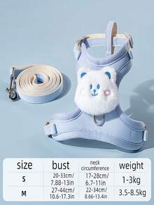 Conjunto de arnés y correa para mascotas, arnés de chaleco suave y ultraligero a prueba de fugas para gatos y perros con encanto de dibujos animados, accesorio de paseo cómodo sin asfixia - Azul - Ver 10