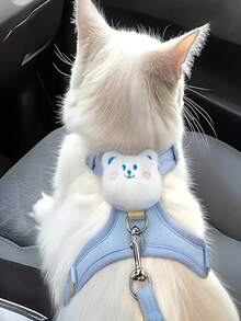 Conjunto de arnés y correa para mascotas, arnés de chaleco suave y ultraligero a prueba de fugas para gatos y perros con encanto de dibujos animados, accesorio de paseo cómodo sin asfixia - Azul - Ver 8