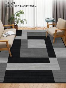 1pc Geometric Textured Pattern Rug, Black White Gray Printed Polyester Rectangular Easy Care Washable Area Carpet, Suitable For Living Room, Hallway, Bedside, Sitting Room, Bedroom, Office, Kitchen, Farmhouse Home Decor - Multicolor - View 23
