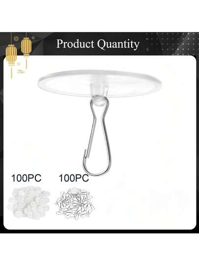 200pcs (100 Hooks Per Set) Mini Transparent Adhesive Hooks Ceiling Hanging Hooks Suction Cup Adhesive No-Drill Round Disc Strong Adhesive Wall Hooks Suitable For Home Decor, Holidays, Weddings And Party Decorations Storage Hooks
