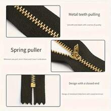 8/15/20Pcs #3 Closed End Brass Zipper, Copper Teeth Jeans Clothing Pants Zipper, Self-Locking - Multicolor - View 6