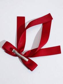 1pc Glossy Satin Bow Large Ribbon Hair Clip, Suitable For Daily Wear, Party And Holiday - Red - View 3