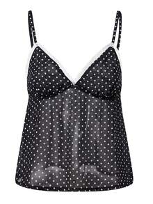 Womens Dot Print Camisole Lace Trim Adjustable Spaghetti Straps Sleeveless V-Neck Summer Tank Tops - màu đen - Xem 7