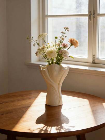 1个装饰花瓶，优雅插花花瓶，家居装饰美学，适用于客厅、卧室、餐厅、办公室，独特的非对称波浪形设计，现代简约波西米亚农舍风格，鲜花、干花、人造花，婚礼派对、乔迁祝福礼物，插花容器，家居装饰点缀