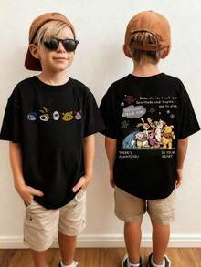 These Officially Licensed Disney Summer T-Shirts Feature Designs Of Winnie The Pooh, Eeyore, Piglet, And Tigger. Suitable For Both Boys And Girls, They Are Perfect For Holiday Gatherings, Family Meals, Outdoor Activities, And Travel-Making Them An Ideal Gift For Children Visiting Disneyland. - 黑色 - 查看 1