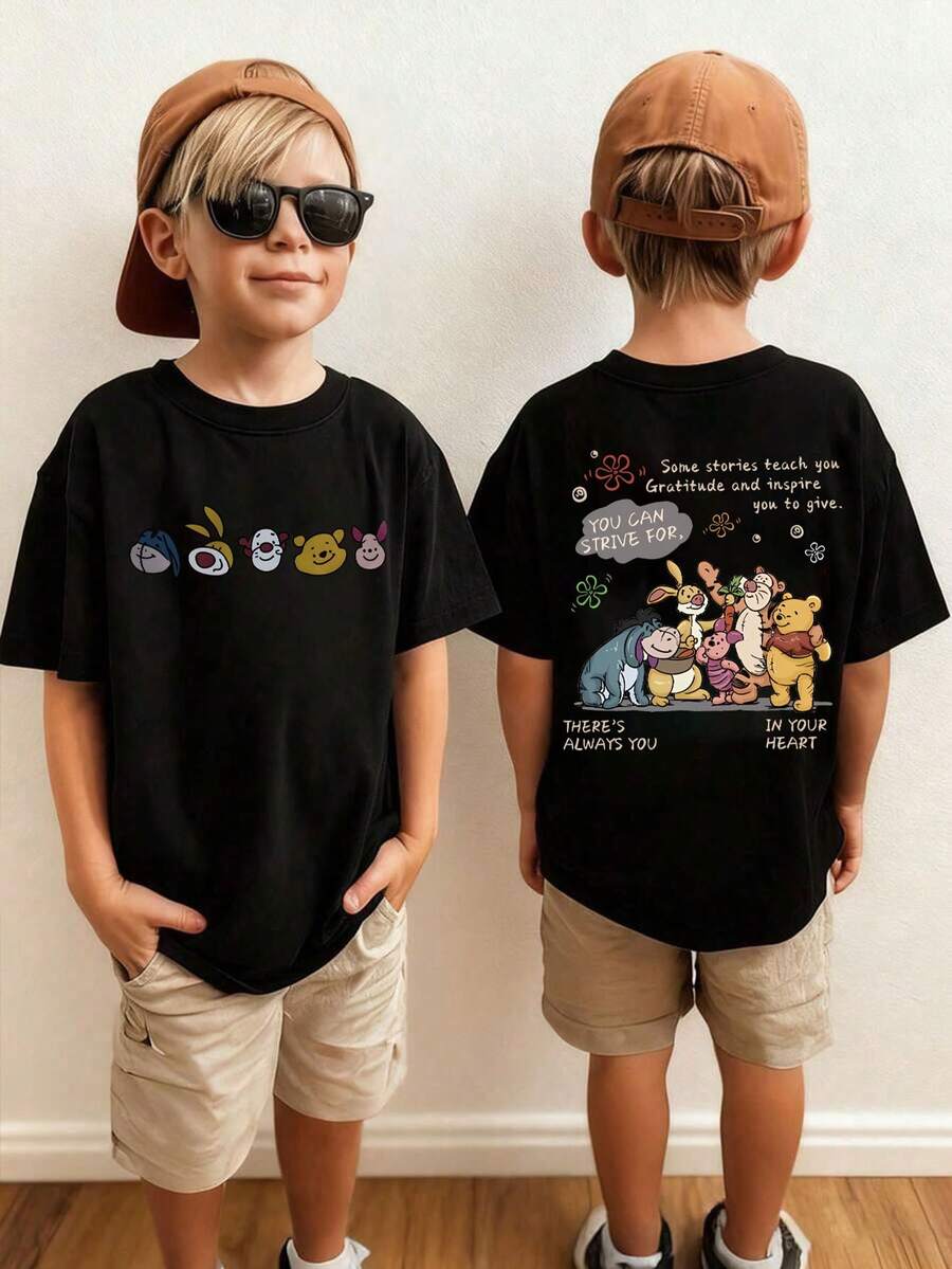 These Officially Licensed Disney Summer T-Shirts Feature Designs Of Winnie The Pooh, Eeyore, Piglet, And Tigger. Suitable For Both Boys And Girls, They Are Perfect For Holiday Gatherings, Family Meals, Outdoor Activities, And Travel-Making Them An Ideal Gift For Children Visiting Disneyland. - 黑色 - 查看 1
