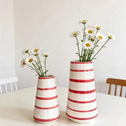 Handpainted Striped Flower Vase, Desktop Floral Vase For Hydroponic Plants